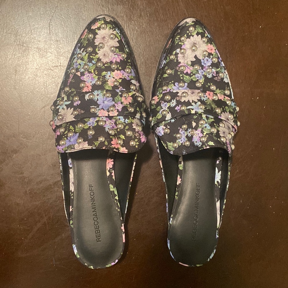 Rebecca Minkoff Milena studded silk loafer mules size 8